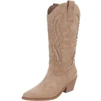 Ital-Design Damen Cowboystiefel mit Blockabsatz und Prägung Westernstiefel (92002494) Blockabsatz Stiefel in Hellbraun
