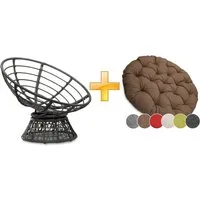 sunnypillow Rattanstuhl Papasansessel, Rattansessel mit Kissen rund Durchmesser 120 cm, Braun