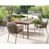 Destiny Garten-Essgruppe LUCCA IMOLA 4 Se + Ausziehtisch 165/215x100cm, taupe, (Set, 13-tlg., 4 Stapelsessel inkl. Polster, 1 Tisch mit Synchronauszug), Aluminium, Rope, Polywood