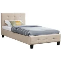 CARO-Möbel Polsterbett OHIO, Einzelbett 90x200 cm Bettgestell mit Lattenrost und Kopfteil beige