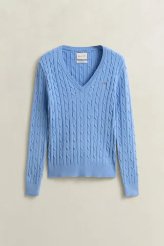 GANT - V-Neck Pullover mit Zopfmuster hydrangea blue - Gr. - S