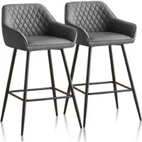 JYMTOM Barhocker Kunstleder Barhocker, 2er-Set, Barstühle mit gepolsterter Sitz, Rücken-/Armlehnen und Metallbeinen für Küche,Bar,Esszimmer.(2,grau)