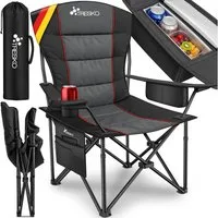 TRESKO Campingstuhl Faltbar bis 200kg Faltstuhl mit Kühltasche, Getränkehalter (Seitentasche, Klappstuhl XXL inkl. Tragetasche Angelstuhl), gepolstert für Outdoor, Angeln, Festival & Garten