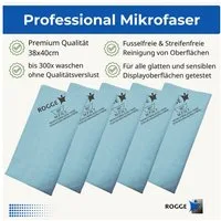 Rogge 5er Pack ROGGE Professional Microfasertücher, 38x40cm Bildschirmreinigungstuch (Set, Spar-Set, 5-tlg., 5x Microfasertücher 38x40cm, blau, Streifenfreie Reinigung dank patentierter Microfaser)