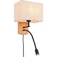 TRIO Leuchten LED Wandleuchte mit Leselampe & Schalter, Höhe 30cm, dimmbar, LED fest integriert, LED wechselbar, warmweiß, innen Wand-Lampe mit Kabel und Stecker, Holz Nachttischlampe Bett