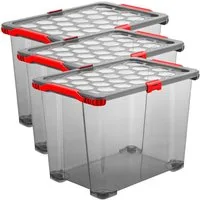 ROTHO Aufbewahrungsbox 3er-Set Evo Total Protection 65l Kiste mit Deckel und Räder (Aufbewahrungsset, 3er-Set)