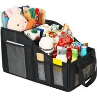 FOUORTUNATE-BEE Rücksitzorganizer Auto Rücksitz Organizer faltbar – 4 Fächer & 4 Getränkehalter, Autositz Aufbewahrungsbox für Spielzeug, Snacks & Zubehör