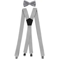 Fabio Farini Hosenträger Herren Hosenträger Pack 3cm X-Form mit passender Fliege Set Hellgrau 3cm Hosenträger - Hellgrau/Schwarz Hahnentritt Fliege