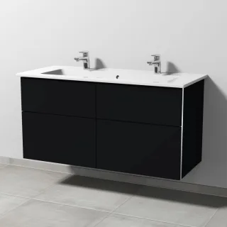 Sanipa 3way Keramik-Set Venticello Keramik-Doppelwaschtisch und Unterbau mit 4 Auszügen, Schwarz-Mat BS32908