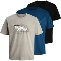 Jack & Jones T-Shirt 3er Pack JCOGRID Branding TEE SS Crew Neck MP mit Print auf der Vorderseite