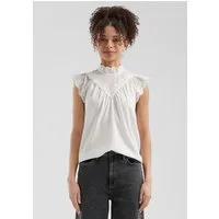 QS Kurzarmbluse Bluse Blusentop mit transparenten Einsätzen und Stickerei