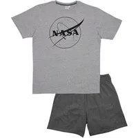 United Labels® Schlafanzug NASA Herren SCHLAFANZUG 2-Teilig Shorty T-Shirt Pyjama-SET Grau M