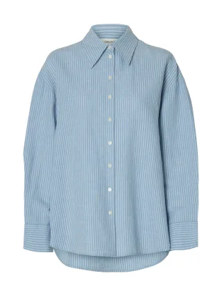 selected women - SLWCLEO OVERSIZE LINEN BLEND SHIRT NOOS Dusty Blue - Gr. - 38