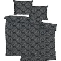 KH-Haushaltshandel Bettwäsche 4-tlg. Seersucker Bettwäsche 2x (135x200 +80x80cm), Ornamente, Seersucker, 4 teilig, schwarz mit silbergrau gemustert, bügelfrei