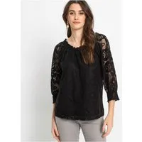bonprix Carmenshirt bequeme Passform, 3/4-Ärmel, mit Spitze im Lagen-Look