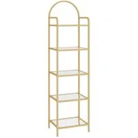 HZUANERI Regal Lagerregal, Bücherregal schlankes Regal, aus gehärtetem Glas, Stahlrahmen, mit 5 Ablagen