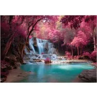 Wallarena Fototapete Wasserfall Wald - Rosa - Modern - Vlies - Schlafzimmer, glatt, (6 St), 300x210cm