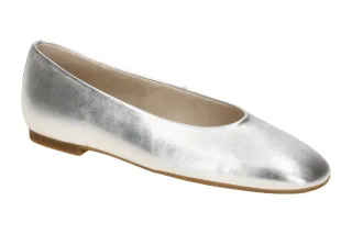 Gabor 84.140.61 Ballerinas Silber Damen Echtleder Slipper mit brauner Sohle