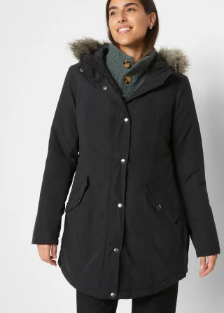 bonprix Parka mit seitlichen Reißverschlüssen zur Weitenregulierung, schwarz, Gr.40, Leichter Winter-Parka mit Kapuze und kuscheligem Fellimitat