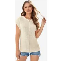 Imily Bela Stricktop Damen Cap Sleeve Kurzarm Rundhals Casual Loose Pullover (Packung, 1-tlg., 1per-Pack) gehäkelt in Unifarbe Teilungsnähte