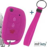 mt-key Schlüsseltasche Autoschlüssel Silikon Schutzhülle im Wabe Design Pink + Schlüsselband (Set), Hyundai i10 i20 ix25 ix35 i40 Accent Tucson 3 Knopf Klappschlüssel