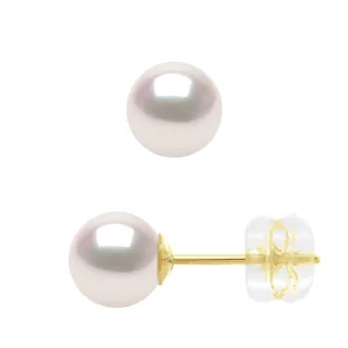 Ohrringe aus Gelbgold 750 und echten Akoya-Zuchtperlen, zertifiziert aus Japan, rund, 6–7 mm