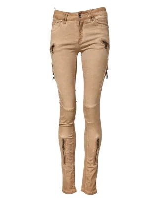 PLEIN SUD Braune Baumwoll-Mittelbund Skinny Denim Jeans
