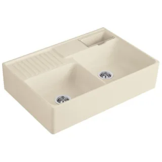 Villeroy und Boch Spülstein Doppelbecken 632392FU Ablaufgarnitur, Exzenterbetätigung, Resteschale, Ivory