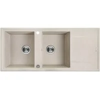 KOLMAN Küchenspüle Doppelbecken Megalo Granitspüle, Rechteckig, 50/116 cm, Space Saving Siphon GRATIS