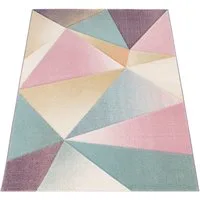 Paco Home Teppich Kosy 310, rechteckig, Höhe: 15 mm, Kurzflor, modernes geometrisches Muster, in schönen Pastell-Farben