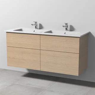 Sanipa 3way Keramik-Set Venticello Keramik-Doppelwaschtisch und Unterbau mit 4 Auszügen, Eiche-Nordi SM32848