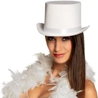 Boland Kostüm Zylinder Hut Gala weiß eleganter Hut für Show Karneval Party, mit glänzendem Band verziert