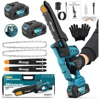Rinoxar Akku-Kettensäge 6''/8''/12'' Elektro-Kettensäge, 1300W Bürstenloser Handkettensäge, 2*4000mAh Akku, Bürstenlosem Motor, für Gartenarbeit, Holzschneidenz