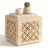 Homestyle4u Nachttisch Hocker Holz Würfel Nachttisch braun natur Couchtisch Muster Wohzimmer