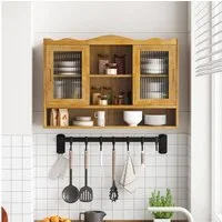 Celya Wandhängeschrank 90 cm Retro-Schiebetürenschrank, mit zwei Türen und drei Ablageflächen, Natürlich
