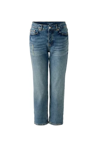 Oui - Jeans THE GIRLFRIEND Straight Fit, cropped blue - Gr. - 40