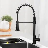 ZMH Küchenarmatur Küchenarmatur Schwarz mit ausziehbarer Brause, 360° und 2 Strahlarten (Set, Küchenarmatur mit Spiralfeder) Rostfreier Stahl, heißes und kaltes Wasser, Spiralfeder