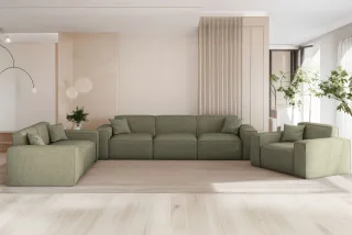 Sofaset Designersofa CELES PREMIUM 3-2-1 in Stoff Artico Grün