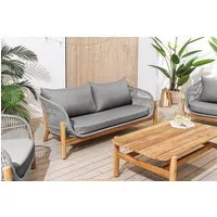 riess-ambiente Loungeset ROPE grau/natur - Akazie, Outdoor-Stoff, wetterfest, inkl. Sitzkissen, (Set, 4-tlg., Sofa, Tisch, 2x Sessel), Boho Gartenmöbel für Terrasse & Balkon - aus Massivholz & Aluminium