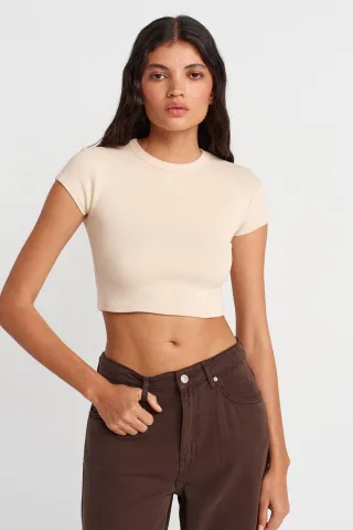 Damen Slim Fit Crop Crew Neck T-Shirt