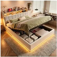 Gdood Polsterbett Stauraumbett LED Doppelbett (1-tlg., Ausgestattet mit hydraulischem Bettkasten), Mit LED-Beleuchtung, Ladefunktion, Stauraumkopfteil, Samt, 140x200 cm