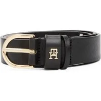 Tommy Hilfiger Ledergürtel ESSENTIAL EFFORTLESS 2.5 cm breit GOLD Logoemblem, weiche Haptik, ovale Einfachdornschließe