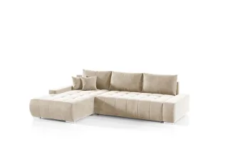 Ecksofa Sofa mit Schlaffunktion VOGAR Stoff Monolith Ecru Ottomane Links