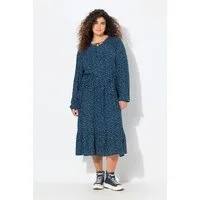 Ulla Popken Midikleid Midikleid Pünktchen A-Linie V-Ausschnitt Langarm