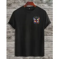 RMK T-Shirt Herren Shirt Basic Rundhals mit Butterfly Regenbogen Schmetterling