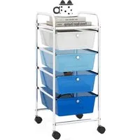 COSTWAY Rollwagen, mit 4 Schubladen und Regal, Metall, Schmal, 37x32x76cm