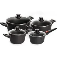WOLL MADE IN GERMANY Topf-Set Nowo Titanium, Aluminiumguss (Set, 8-tlg., je 1 Kochtopf 20/24/28 cm, 1 Stielkasserolle 18 cm), Induktion, Made in Germany