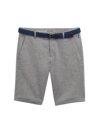 Tom Tailor - Stretch Slim Chino Shorts mit Gürtel white navy zig zag structure - Gr. - 38