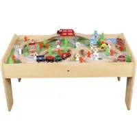 Coemo Spielzeugeisenbahn-Set, Spieltisch Natur für Kinder MDF inkl 90 tlg. Spielzeug Eisenbahn