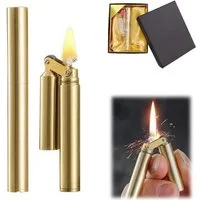 lliang Feuerzeug Winddichtes Jetflammenfeuerzeug Gold, nachfüllbar & einzigartiges